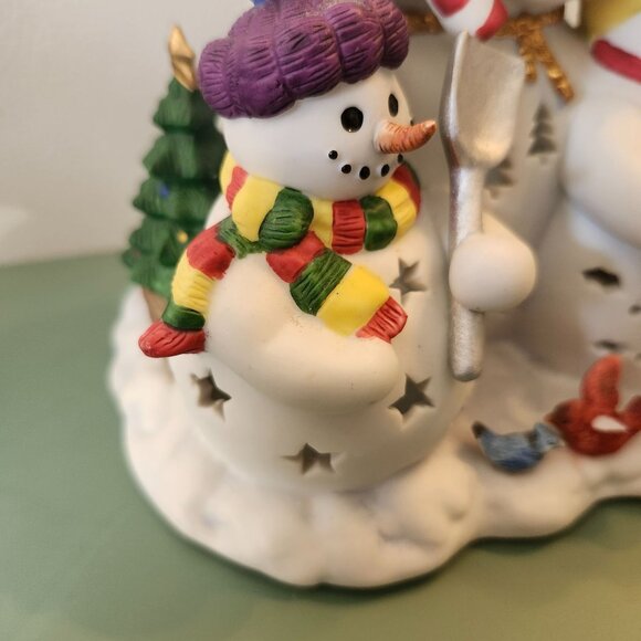 Snowman Family Ceramic Tealight Candle Holder Figurine Retired Snowbell PartyLit - Picture 4 of 12